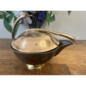 Vintage Brass Swan Lidded Dish Bowl Mid Century India Metal Bird‎ Decor Accent